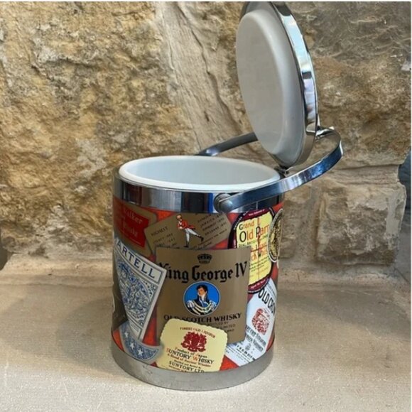 Vintage International Whiskey Alcohol Labels Ice Bucket Mid Century Barware - Picture 2 of 11